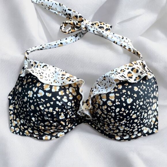 Victoria's Secret Bombshell Cheetah Halter Ruffle Bikini Top 36D Adds 2 Sizes - Picture 1 of 4